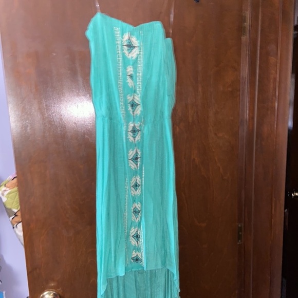 Aqua Strapless High Low Dress - Picture 1 of 5